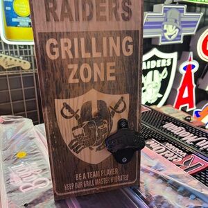 Raiders skull Grilling Zone beer bottle opener Wall Sign bar